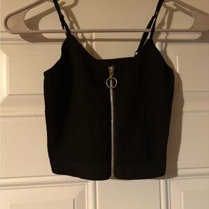 Cotton Candy Black Camisole with Silver Zipper